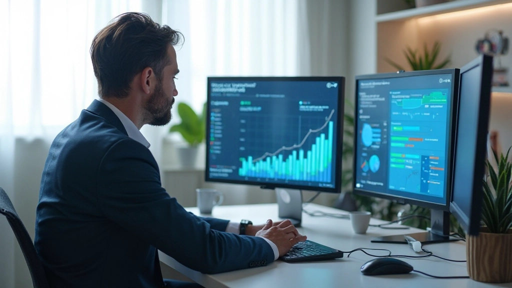 Профессиональный рабочий стол с аналитикой социальных медиа на экранах