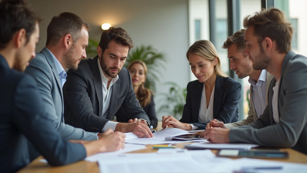 Команда маркетологов обсуждает стратегию контента в современном офисе