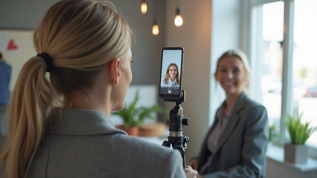 Молодая казахстанская предпринимательница, снимающая видео контент в своем офисе