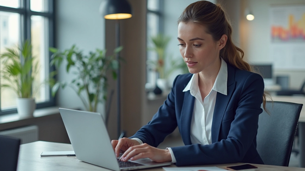 Профессиональная фотография женщины-маркетолога, анализирующей данные социальных сетей на ноутбуке